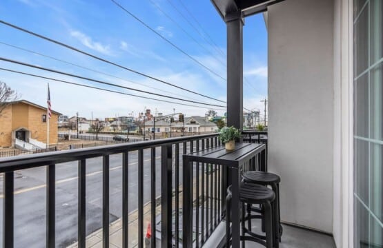 Terrace view overlooking the streets of Jersey neighborhood.