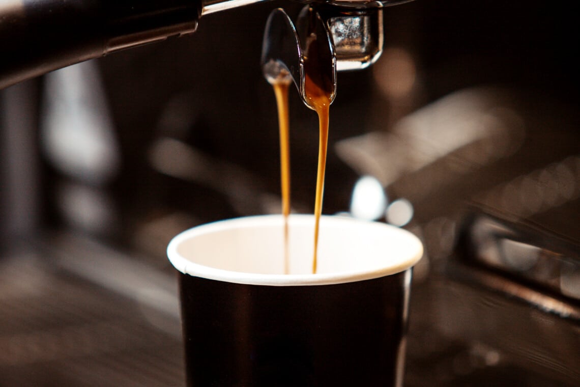 Close-up of a modern coffee maker ready to brew fresh coffee.